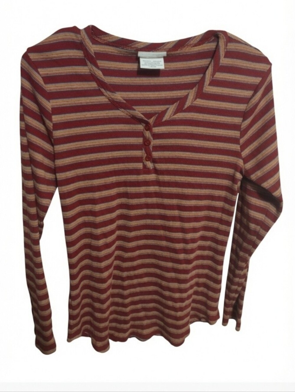 Vintage Y2K Women's Striped Henley Shirt Large Elena Gilbert Bella Swan Feminine